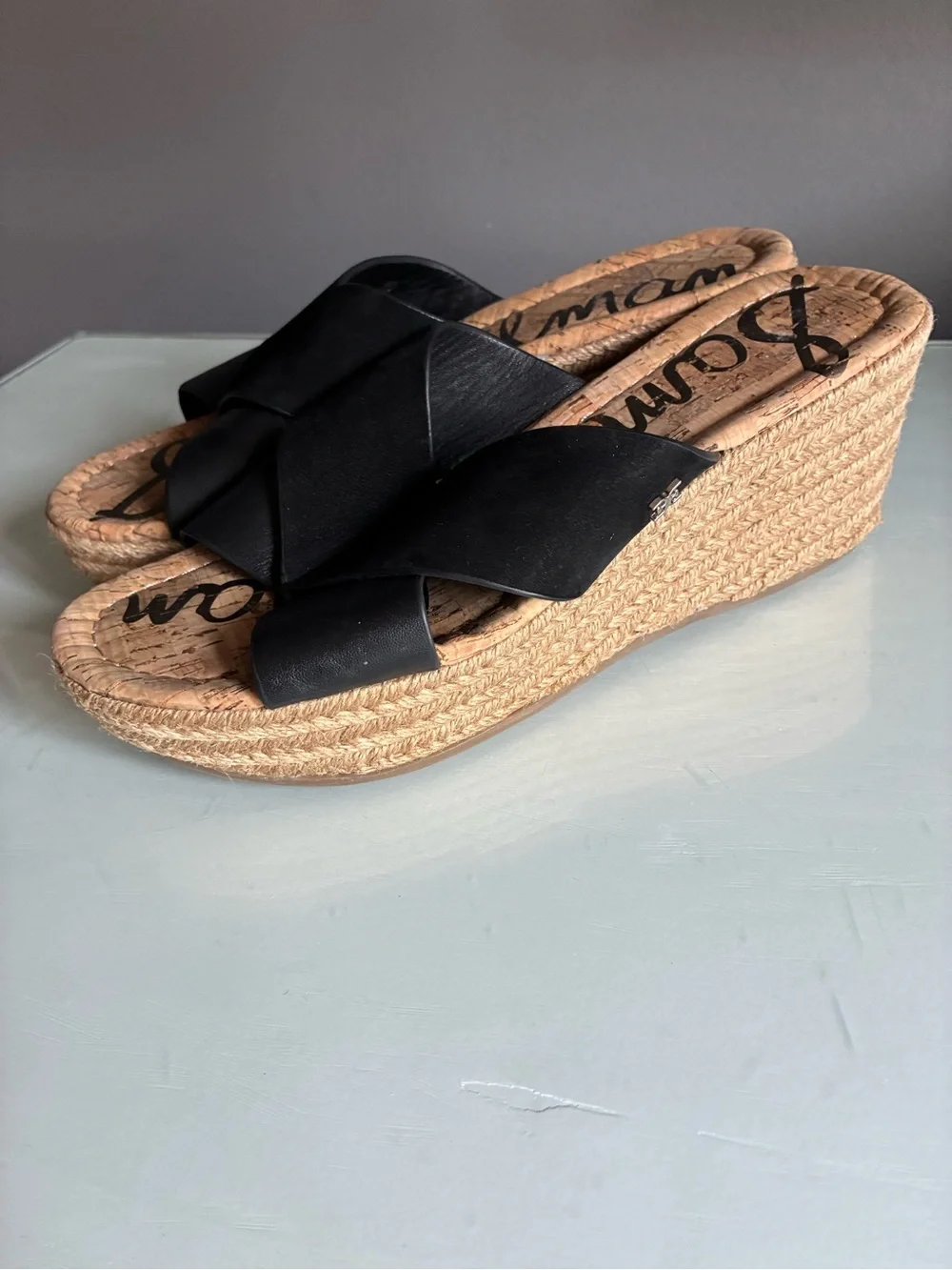 Sam Edelman Black Leather & Suede Wedge Espadrille Slide - Women's  Sandal